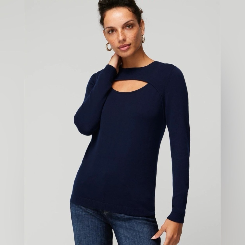 Large Whbm White House black market cashmere blend cutout crewneck sweater navy